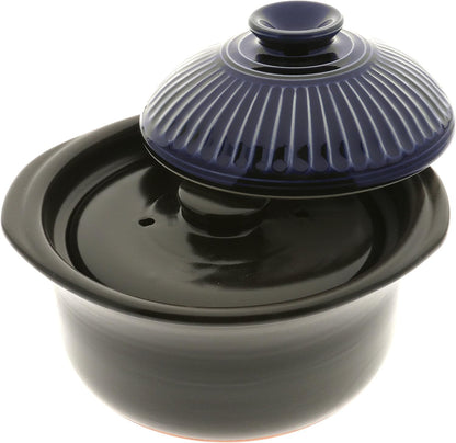190-808 Earthenware Rice Cooker with Matte and Cobalt Blue Spoke, Black2
