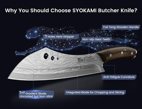 Butcher Knife for Meat Cutting, 10 Inch Cleaver with Herb Stripper2