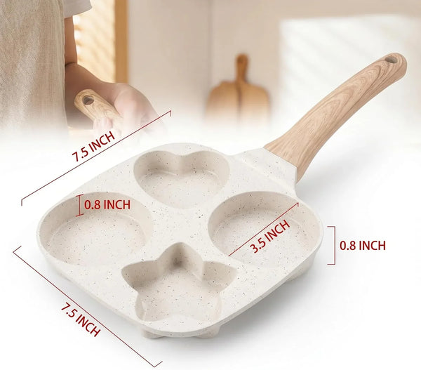 Non Stick 4-Cavity Egg Frying Pan with Heart & Star Shapes, 7.5 Inch Granite Breakfast Skillet, Quick Heating, Easy Clean, Ideal for Eggs & Pancakes2