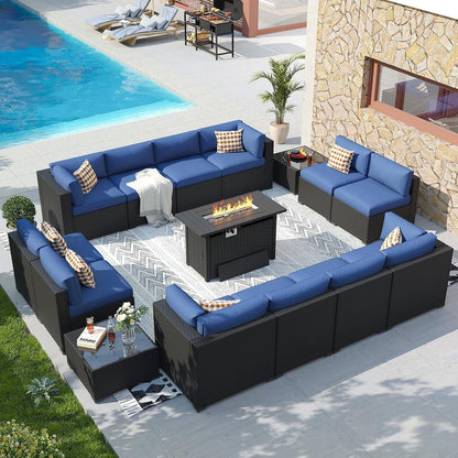 Patio Furniture Set with Fire Pit Table, 15 PCS Outdoor Sectioanl1