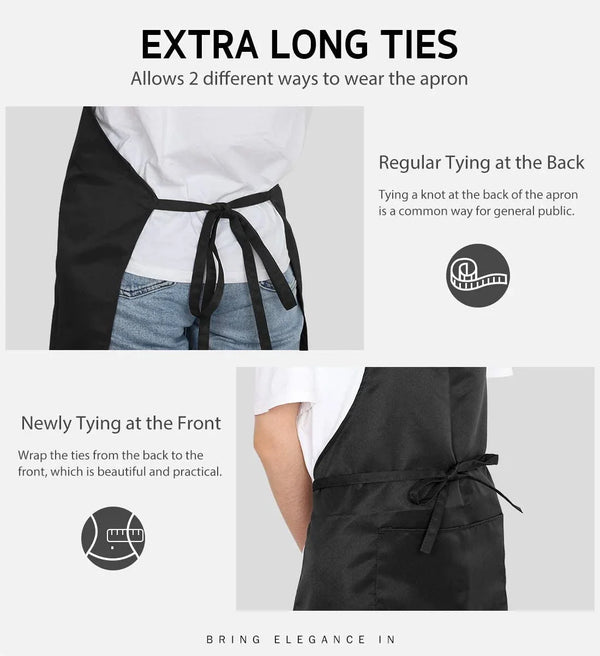 12 Pack Apron with 2 Pockets Aprons for Men Women, Polyester, Black | Bulk, Commercial Use, Durable Polyester, Double Stitching, Adjustable Strap, 2 Pockets, Multi-Purpose, BBQ, Grill, Gift5