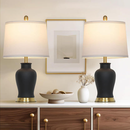 23" Modern Black Ceramic Table Lamps Set of 2, Farmhouse Table Lamps for Living Room, Classic Bedside Lamp with Ginger Jar Design, Elegant Bedroom Lamp for Night Stand Desk Side End Table Home Decor3