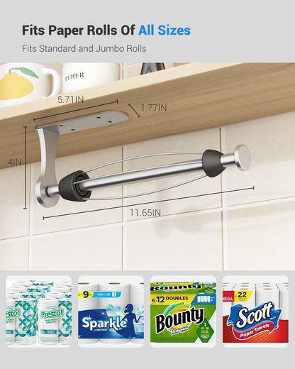 Paper Towel Holder under Cabinet, One-Handed Tear, Wall Mount, Adhesive, Silver, Paper Roll Holder with Ratchet Mechanism for Kitchen Bathroom Farmhouse Essentials Decor Accessories4