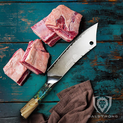 Chef & Cleaver Hybrid Knife - the 'Crixus' - 8 Inch - Valhalla Series - 9CR18MOV HC Steel - Celestial Resin & Wood Handle - Razor Sharp Chef'S Knife - W/Leather Sheath9