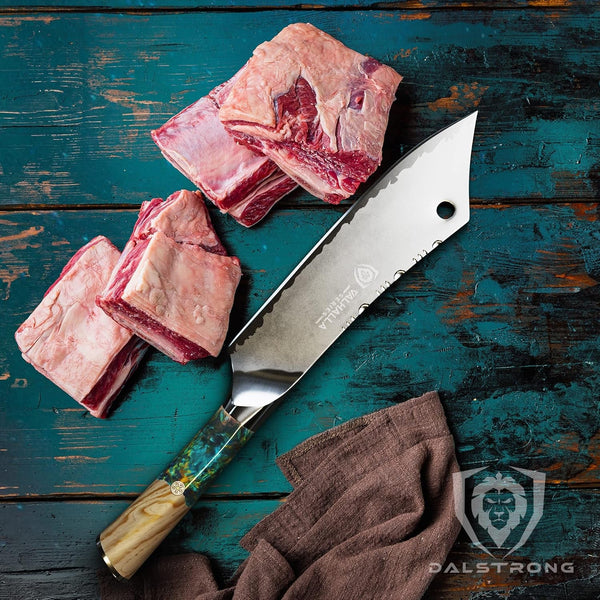 Chef & Cleaver Hybrid Knife - the 'Crixus' - 8 Inch - Valhalla Series - 9CR18MOV HC Steel - Celestial Resin & Wood Handle - Razor Sharp Chef'S Knife - W/Leather Sheath9