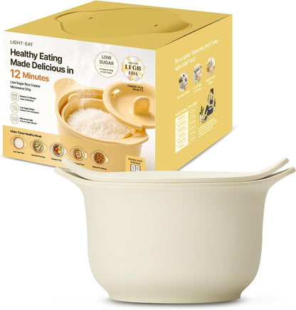 100% Platinum Silicone Low Carb Rice Cooker, 2-3 Cups Uncooked Rice, Microwave Rice Cooker, Self-Basting Lid for Everyday Meals, Cream White1