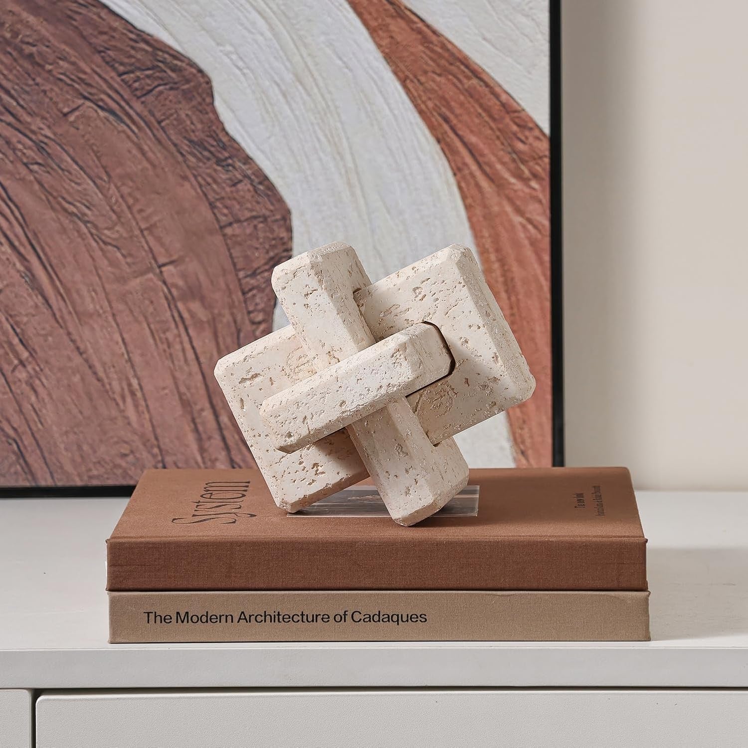 3-link-knot-resin-travertine-decor-coffee-table-book-shelf-decoration-light-beige-entry-table-decor-decorative-objects-aesthetic-accents-for-boho-modern-rustic-office-living-room-home-decor