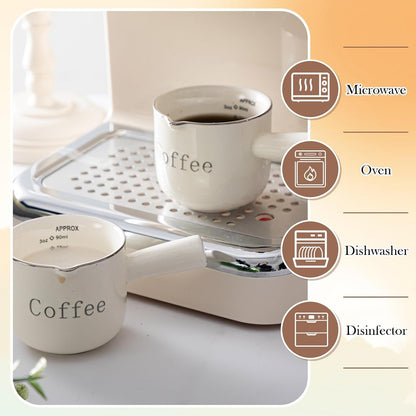 1 Pack Espresso Shot Cups,Ceramic Expresso Measuring Cup with Handle and V-Shaped Mouth,3Oz / 90Ml,Easy to Wash and See the Volume,White,For Coffee Making Frothing Accessories4
