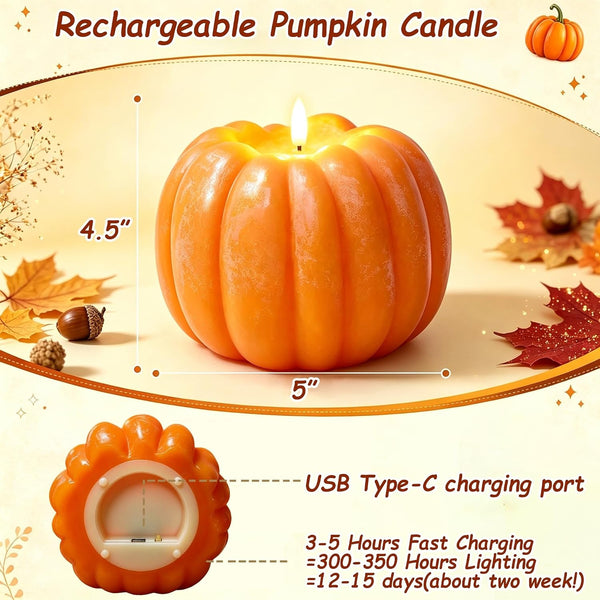 Fall Decor- 300 Hours Rechargeable Flickering Flameless Wax Pumpkin Candles2