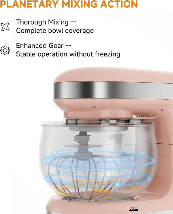 Stand Mixer 3.4QT Tilt-Head Pink Mixers 6+P Tilt-Head Speed | Portable Household Mixer for Daily Use with Egg Whisk,Dough Hook & Flat Beater,Perfect Dough Bread Mixer for Home Baking4