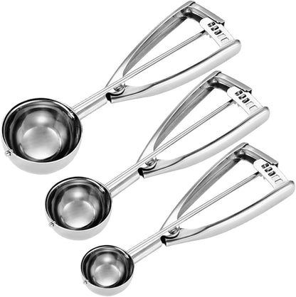 Cookie Scoop Set - Small/1 Tbsp, Medium/2 Tbsp, Large/3 Tbsp - Cookie Dough Scoop, Cookie Scoops for Baking Set of 3, Heavy-Duty 18/8 Stainless Steel Melon Baller Scoop Ice Cream Scoop1