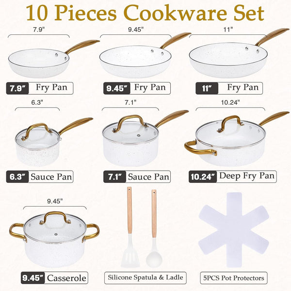 18PCS Nonstick Pots and Pans Set, Ceramic Cookware Set, Kitchen Cooking Sets, Oven/Dishwasher Safe, Space-Saving Design,Compatible with All Stovetops White3