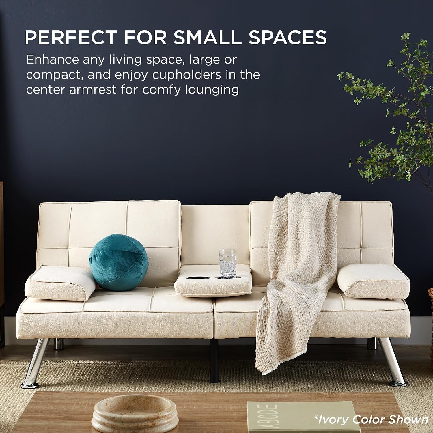 linen-modern-folding-futon-reclining-sofa-bed-for-apartment-dorm-w-removable-armrests-2-cupholders-gray