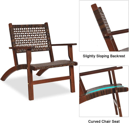 3 Pieces Patio Conversation Set, Solid Eucalyptus Wood Frame Outdoor Wicker Furniture Set Bistro Set with Coffee Table, Rattan Furniture Set for Backyard Porch Garden Poolside Balcony (Brown)9