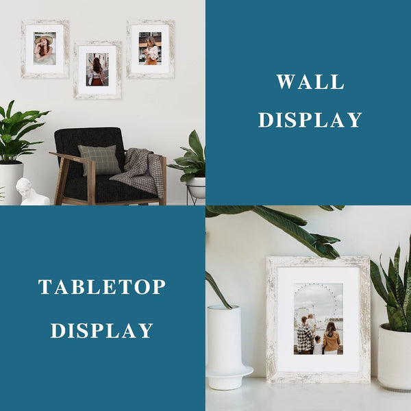 8X10 Picture Frame Set of 4, Made of Real Glass and Distressed White Wooden Frame, 8 by 10 Photo for Wall or Tabletop - Display Picture 5X7 with Mat or 8X10 without Mat4