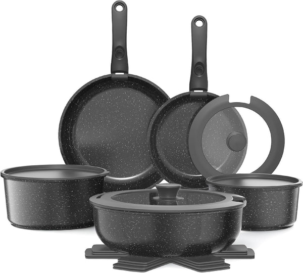 15Pcs Nonstick Pots and Pans Set with Removable Handle, Oven Safe | Non-Toxic Stackable Cookware Set for Rvs, Camping, Pfos/Pfoa-Free Induction Compatible1