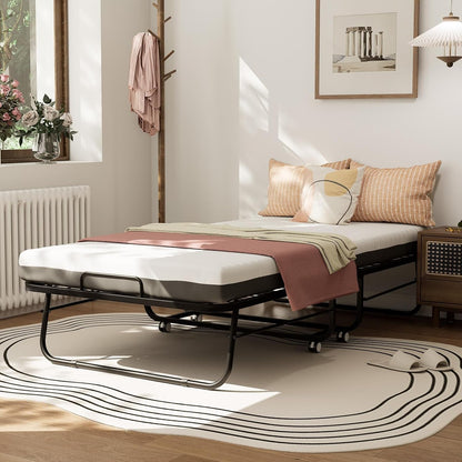 Folding Bed with Mattress, Foldable Roll Away Bed for Adults - 75''X31'', Portable Fold up Guest Beds with 5 Inch Mattress Include Memory Foam, Space Saving Extra Beds Metal Frame3