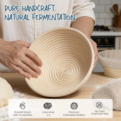 Sourdough Starter Kit with Banneton Bread Proofing Baskets | Complete Sourdough Bread Baking Supplies, Beginner Friendly, 9In round & 10In Oval Rattan Banneton, Sturdy Sour Dough Tool2
