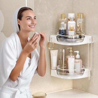 360°Rotating Corner Shower Caddy, No-Drill Adhesive Shelf with Hook2