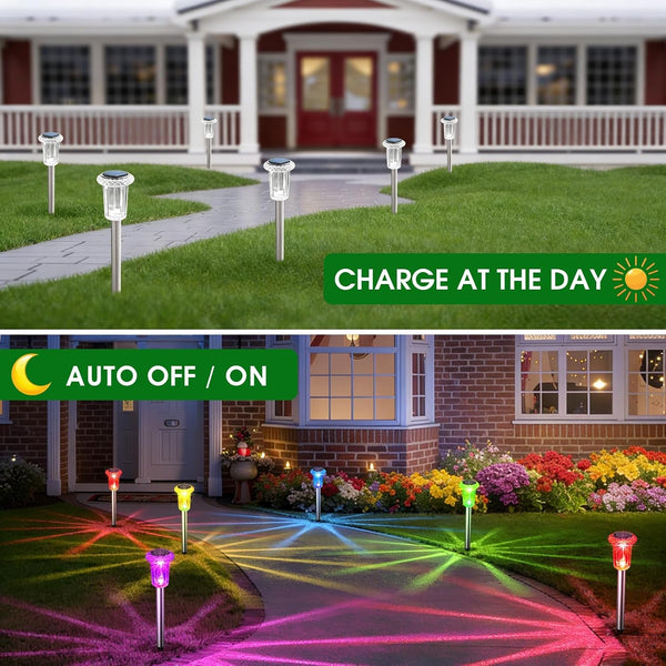 Solar Outdoor Lights, 10 Pack Solar Pathway Lights Outdoor Waterproof, Stainless Steel Stake Lighting for Garden Yard Path Walkway Driveway Patio Lawn outside Decor,Color Changing7