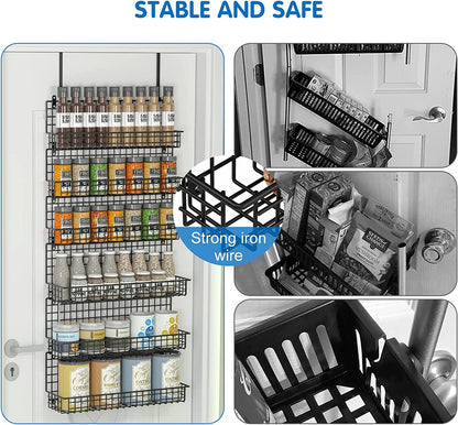 6-Tier Spice Rack Organizer with Door Hook, Wall Mounted & over the Door Spice Racks for Kitchen Pantry Door Cabinet, Two Size, Large Capacity, Black4