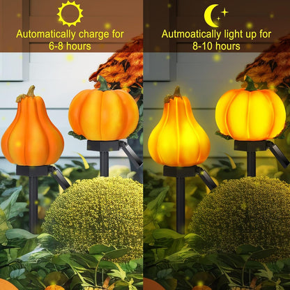 2 Pcs Fall Solar Pumpkin Lights Waterproof Yard Stakes, Orange3
