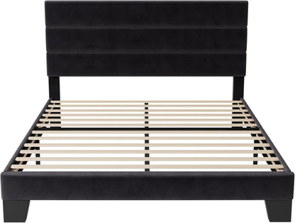 Queen Size Platform Bed Frame with Velvet Upholstered Headboard8