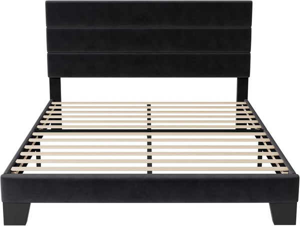 Queen Size Platform Bed Frame with Velvet Upholstered Headboard8