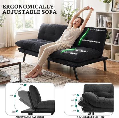 Convertible Futon Sofa Bed,70" Folding Futon Couch W/Led Lights6
