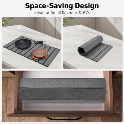 Large Stone Dish Drying Mat for Kitchen Counter – 24"(L)×16 "(W) Foldable Super Absorbent Diatomaceous Earth Dish Drying Mat, Kitchen Counter Mats for Plate Rack, Cups, Match Any Countertop - Gray3