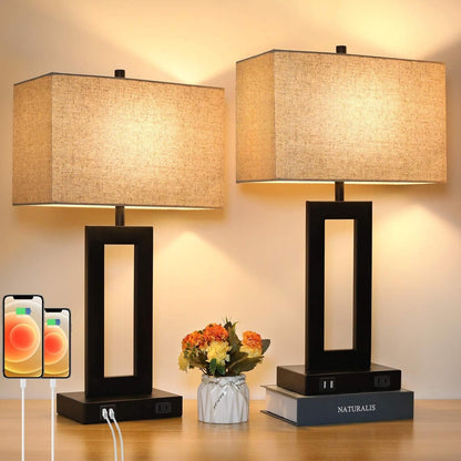 22" Table Lamp Set of 2, Modern Nightstand Lamp with 2 USB Ports1