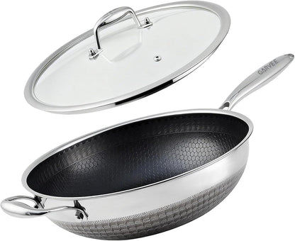 Hybrid Nonstick 12 Inch Stainless Steel Wok Pan with Lid – Snowclad Technology – Induction Compatible – PFOA Free – Dishwasher Safe – Ideal for Stir-Fry – Includes Lid at End1