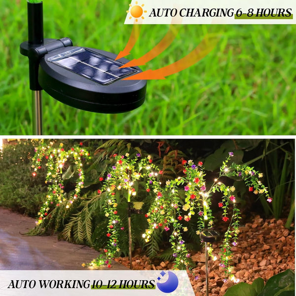 Solar Garden Lights Outdoor Waterproof, 4 Pack Solar Flower Lights Outdoor with Multicolor Eucalyptus Flowers & 2 Lighting Modes, Decorative Solar Lights Outdoor for Yard Patio Lawn Decor, Gifts3