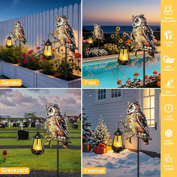 Solar Lights Outdoor,37.2In Single-Sided Garden Owl Stake with Solar Lights7