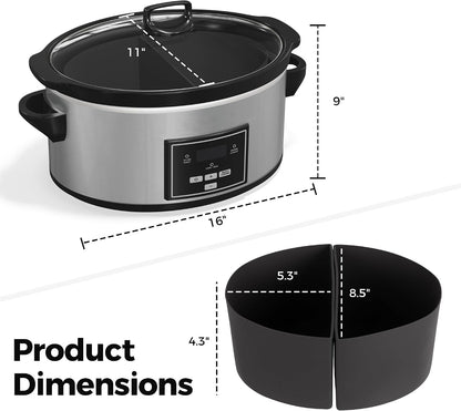 6 Quart Programmable Slow Cooker with 2 in 1 Silicone Liners, Food Warmer with Auto Warm Setting and Digital Timer, 3 Cooking Settings, Dishwasher Safe Ceramic Pot & Glass Lid, Silver3