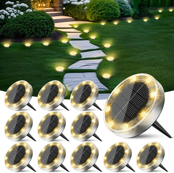 Solar Lights Outdoor Waterproof -12 Pack Solar Ground Lights Anti-Rust, Flat Solar Powered Disc Lights Landscape Lighting for Deck Step Patio Yard Pathway Walkway Driveway Garden, Warm White1