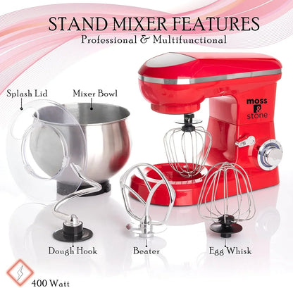 Stand Mixer, 6 Speed Electric Mixer with 5.5 Quart Stainless Steel Mixing Bowl, Red Body Kitchen Mixer with Dough Hook, Whisk, Beater & Baking Spatula, Classic Food Mixer2