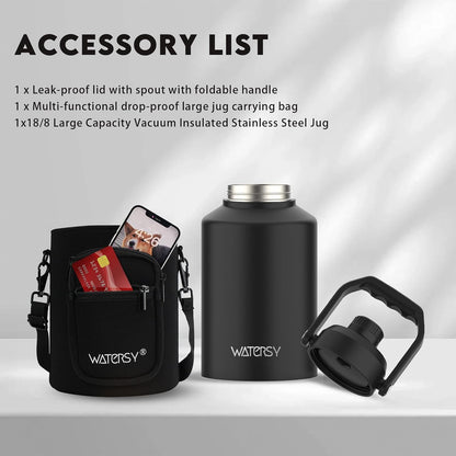 1 Gallon Water Bottle Insulated(Cold for 48 Hrs),Bpa Free&Leak Proof,128Oz Stainless Steel Water Jug with Handle for Gym,Hiking,Camping&Travel,Black Large Thermo6