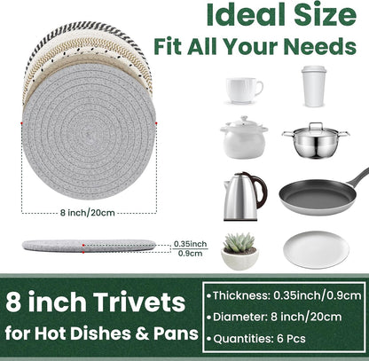 8 Inch Trivets for Hot Dishes, Hot Pots and Pans, 6 Pcs | Thick Heat Resistant, Large Coaster for Kitchen, Hot Pads, Kitchen Essentials, Kitchen Decor for Table & Countertop2