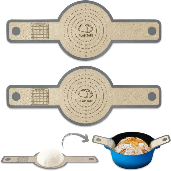 Silicone Bread Sling for Dutch Oven Liners, Non Stick 2 PCS, Easy Clean Reusable Silicone Bread Baking Mat with Long Handles, Easy to Transfer Sourdough Bread, Round1