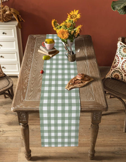 Sage Green Buffalo Plaid Table Runner 120 Inches Long Farmhouse Dress Scarves, Farmhouse Green White Checkered Dining Tablerunner for Coffee Table/Kitchen Island/Party Décor, 13" X 120"6