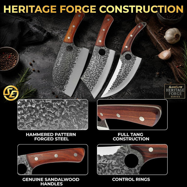 Hand-Forged Professional Butcher Knife (3 PC BUTCHER KNIFE SET W/SANDLEWOOD HANDLES)5