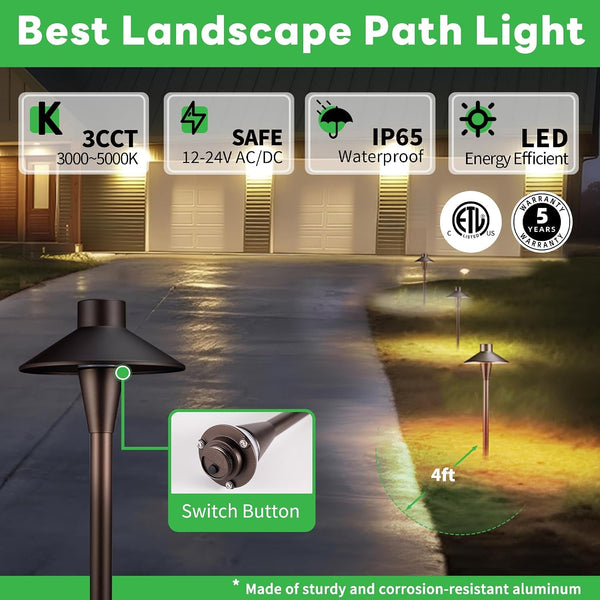 Low Voltage Pathway Lights 12V, 3CCT LED Landscape Path Lights, Outdoor Waterproof Wired 5W 150LM, ORB Aluminum Garden Yard 12 Pack2