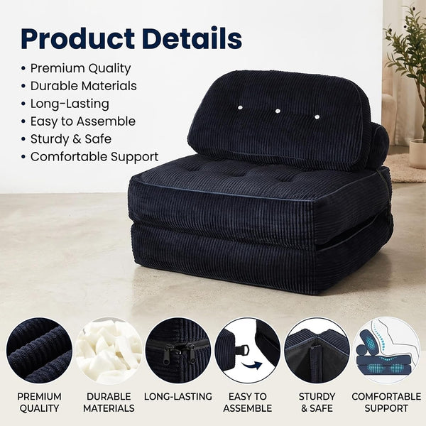 Black Boneless Chair Bed with Pillow & Blanket, Foldable Sofa Bed8
