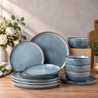 Dinnerware Sets for 4, 12 Pieces Ceramic Plates and Bowls Set8