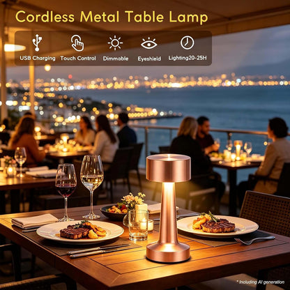 Portable LED Table Lamp, 3-Levels Brightness Metal Desk Lamp,3 Color Touch Control Rechargeable Lamp, Ideal Bedside Lamp for Nightstand,Bedroom, Living Room (Rose Gold)4