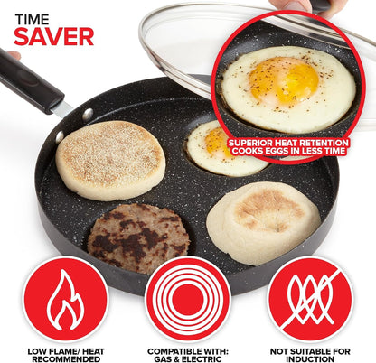 4-Cup Nonstick Egg Frying Pan with Lid, Fried Egg Pan, Omelette Pan, Mini Pancake Pan for Stove Top Gas & Electric, Small Egg Skillet, Breakfast Sandwich Maker5