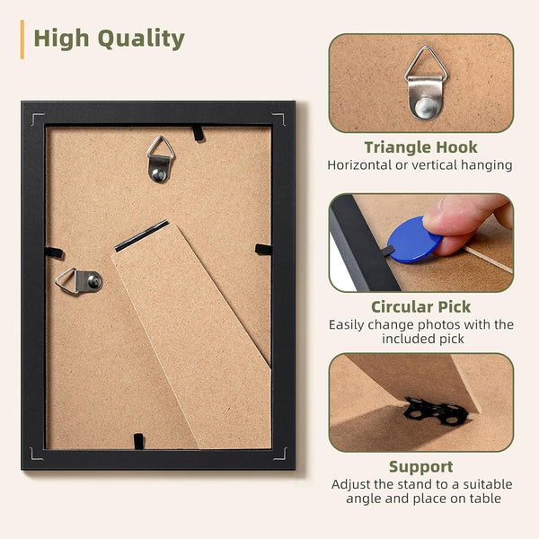 4X6 Picture Frame Set of 5, Wall or Tabletop Display, Black5