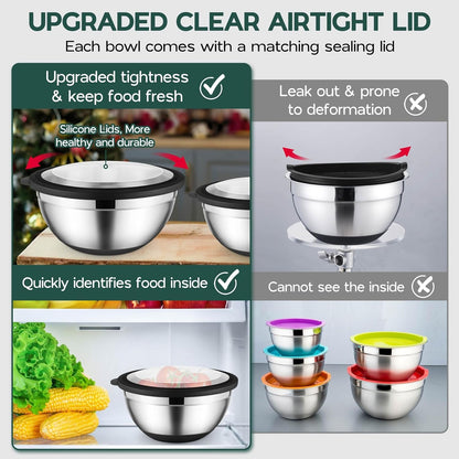 Mixing Bowls with Lids Set of 6 for Kitchen, Stainless Steel Metal Nesting Bowls with Non-Slip Bottom Black - Size 1, 1.5, 2, 2.6, 3.5, 7QT7