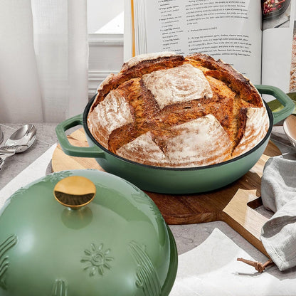 Bread Oven Cast Iron Bread Dutch Oven with Cloche Lid for Bread Baking Darkcyan Enameled Cast Iron Bread Oven with Dome Lid for Sourdough, 9.8 Inches8